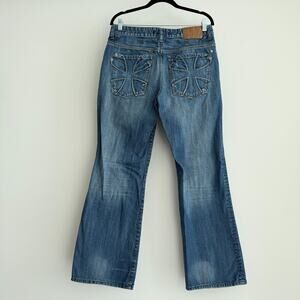 Marc Ecko Jeans Men 33x30 Bootcut Cross Embroidered Y2K Vintage Cut and Sew Fade